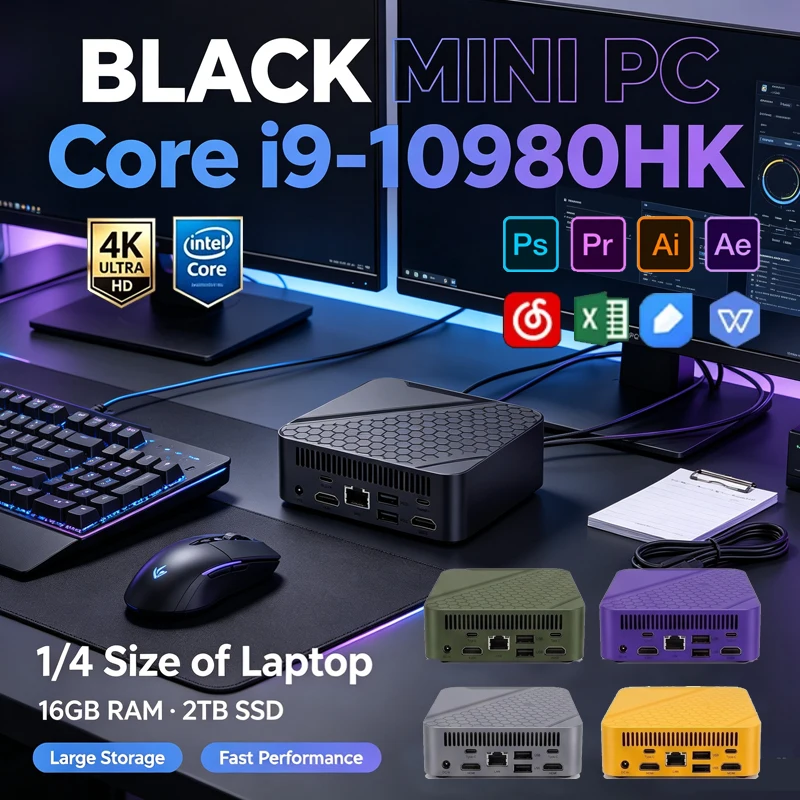 Pc Gaming Editing - カラフルなポータブルミニPC、Intel i9‑10980HK、Win11、16GB 2TB SSD、WiFi6 BT5.2、4K UHD