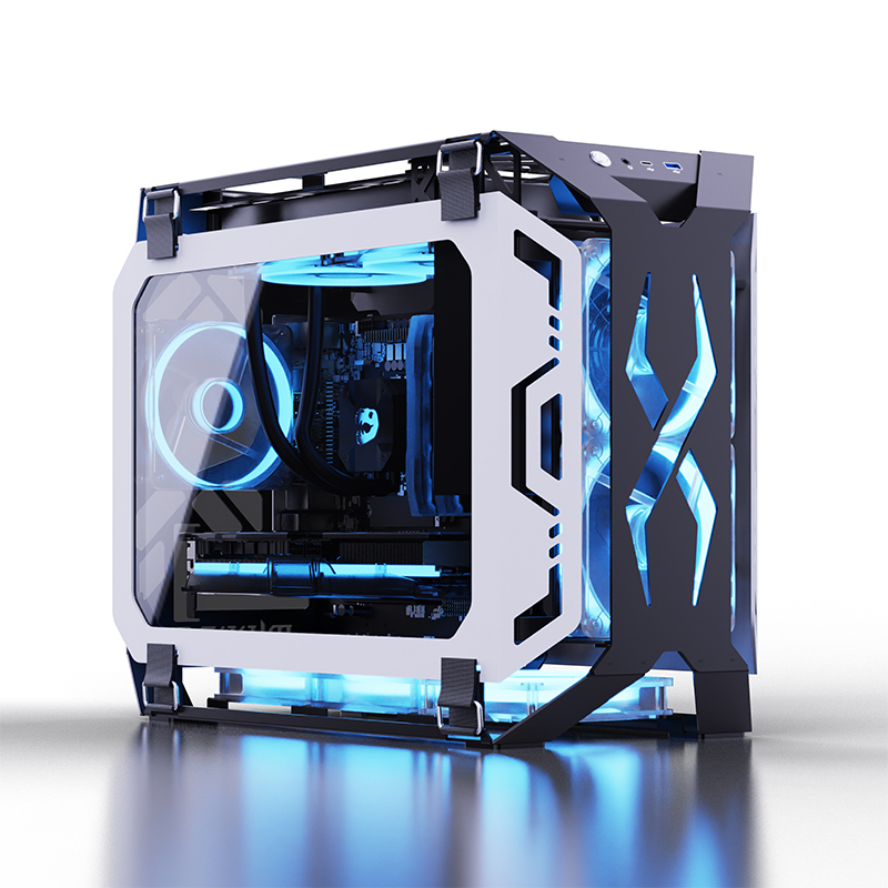 Pc Gaming Mini - Lovingcool新デザインオープンスタイルゲーミングシャーシ強化ガラスMicro ATX Mini ITX対応コンピューターRGBケースデスクトップPCケース（ファン付き）