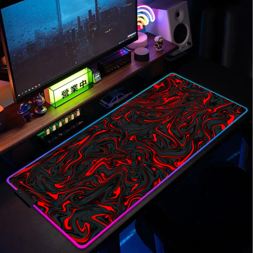 マウスパッド RGB マウスパッド 赤と黒の液体大理石テクス - Pc Gaming Liquid のレビューと価格