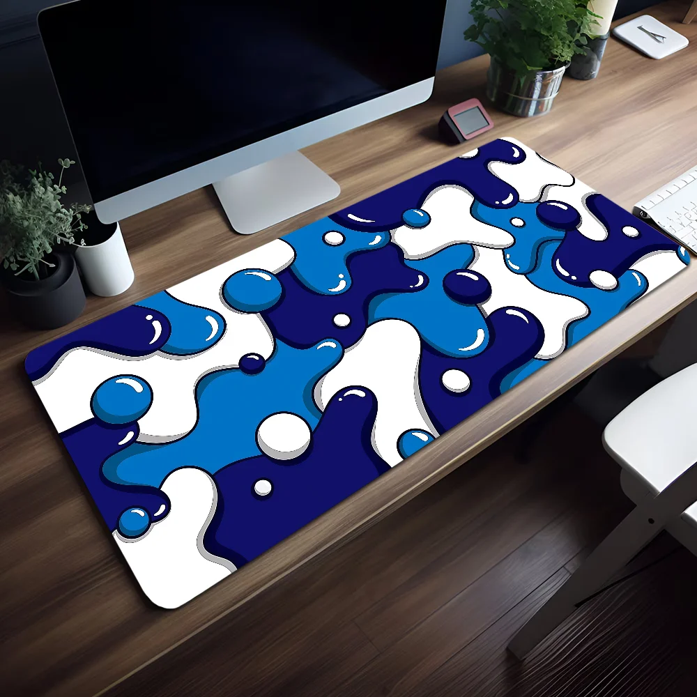 CIFBUY 抽象的な液体模様の大型デスクマット。青と白の配 - Pc Gaming Liquid のレビューと価格